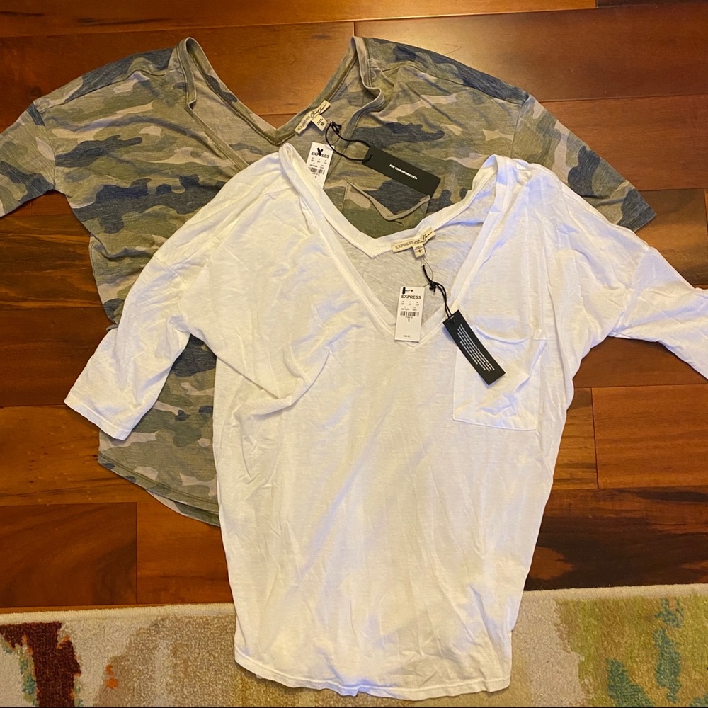 White & Camo 3/4 sleeve shirts - 1 or both
